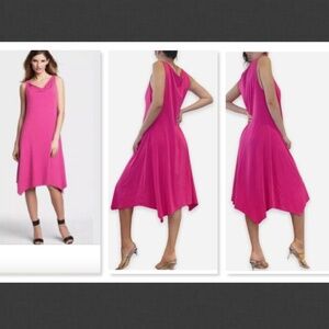 NEW Eileen Fisher Magenta Fuchsia Cowl Neck Handkerchief Asymmetric Dress Size S